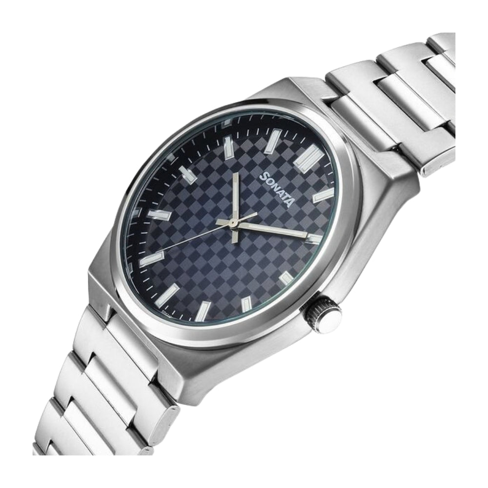 Sonata Festive Quartz Analog Multicoloured Dial Metal Strap Watch For Men 77200SM01