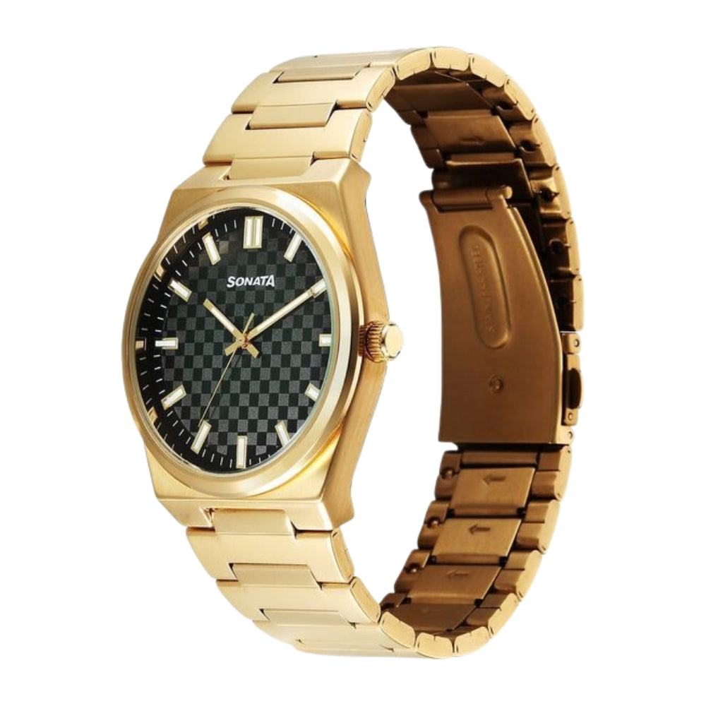 Sonata Festive Quartz Analog Multicoloured Dial Metal Strap Watch For Men 77200YM01