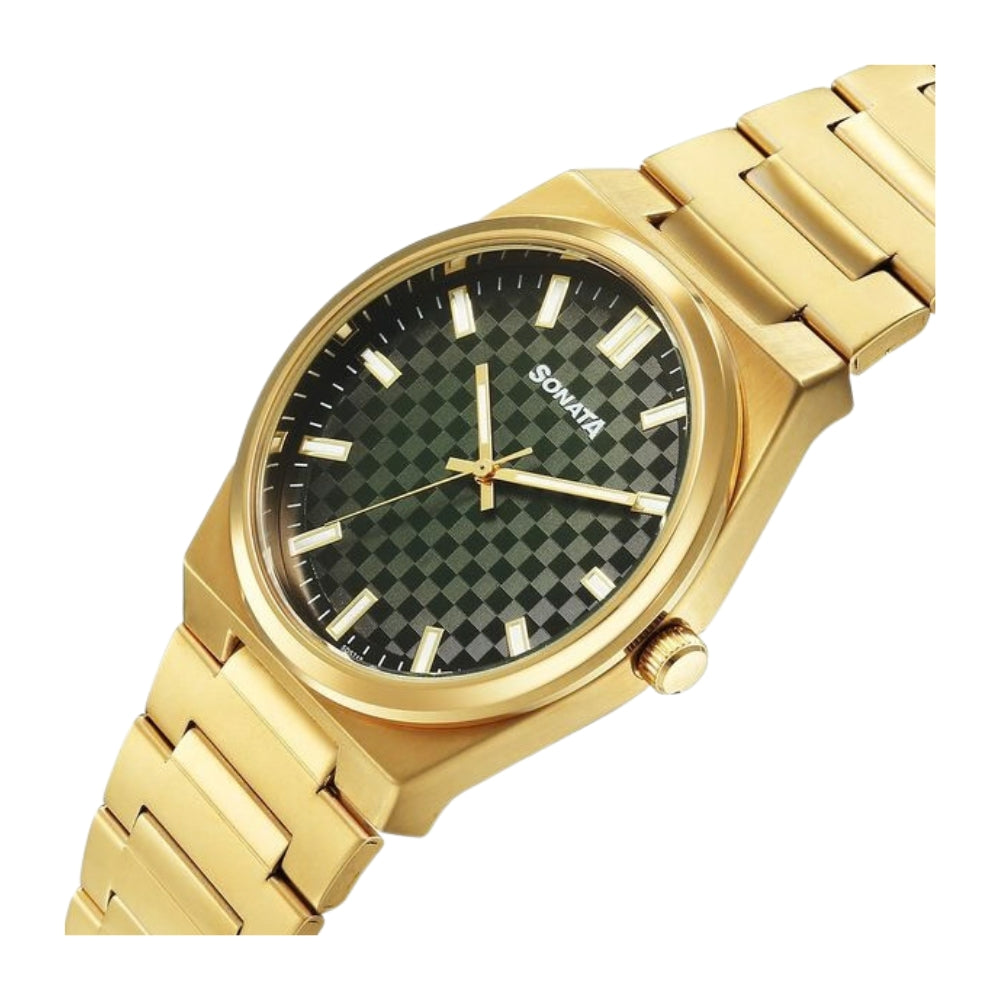 Sonata Festive Quartz Analog Multicoloured Dial Metal Strap Watch For Men 77200YM01