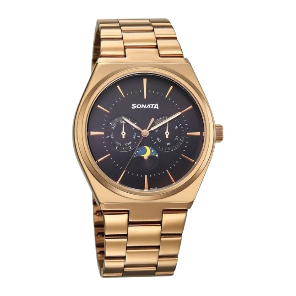 Sonata Festive Quartz Analog Black Dial Metal Strap Watch For Men 77202WM01