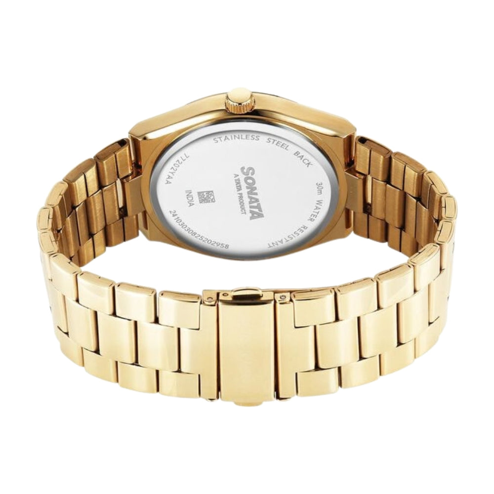 Sonata Festive Quartz Analog Silver Dial Metal Strap Watch For Men 77202YM01