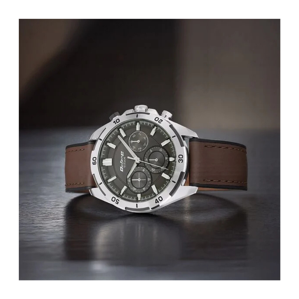 Titan Octane Hyper Lume Black Dial Quartz Multifunction Leather Strap watch for Men NU90114KP01