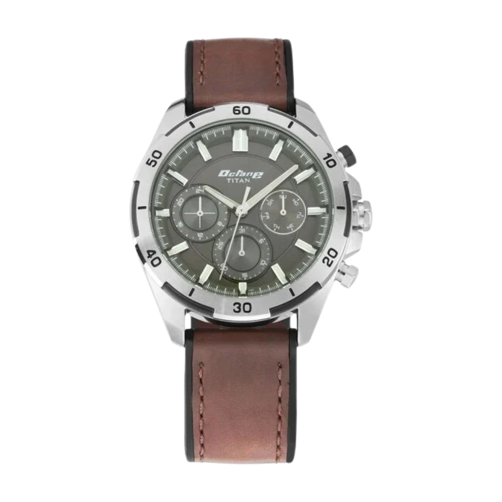 Titan Octane Hyper Lume Black Dial Quartz Multifunction Leather Strap watch for Men NU90114KP01