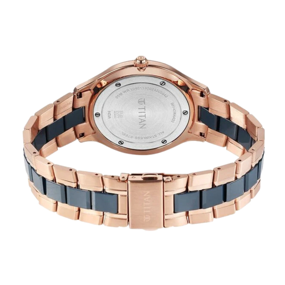 Titan Slim Ceramic Fusion Quartz Analog with Date Blue Dial Stainless Steel Strap Watch For Men 90142KD03