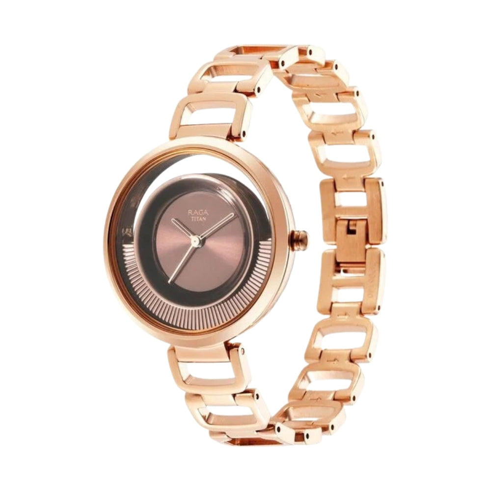 Titan Raga Moments of Joy Brown Dial Analog Metal Strap Watch for Women 95140KM01