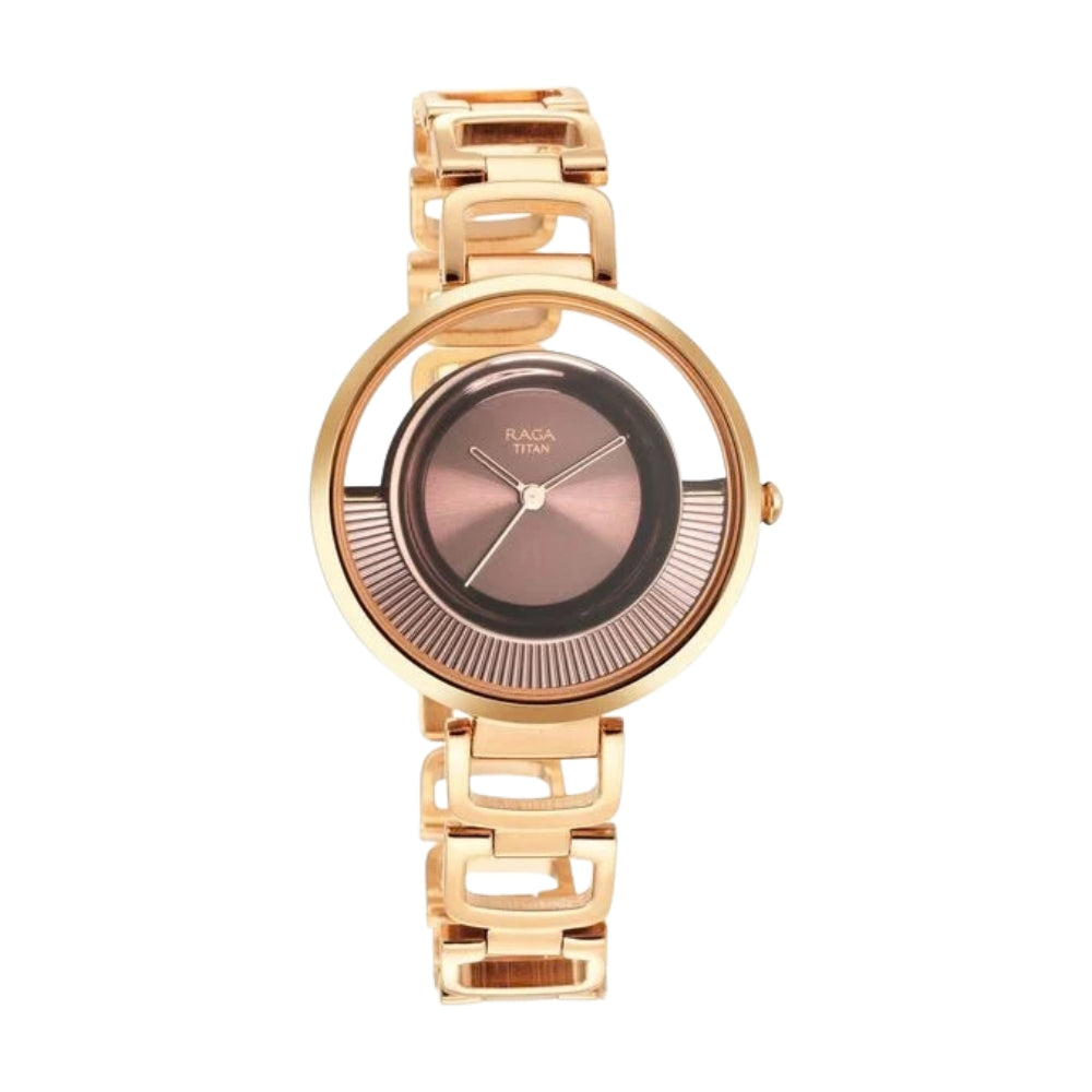Titan Raga Moments of Joy Brown Dial Analog Metal Strap Watch for Women 95140KM01