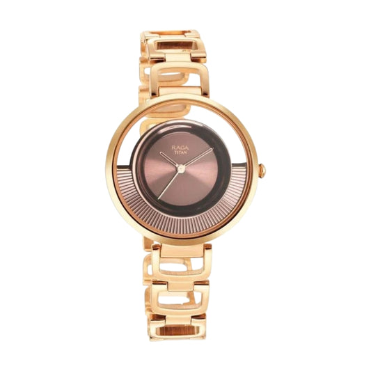 Titan Raga Moments of Joy Brown Dial Analog Metal Strap Watch for Women 95140KM01