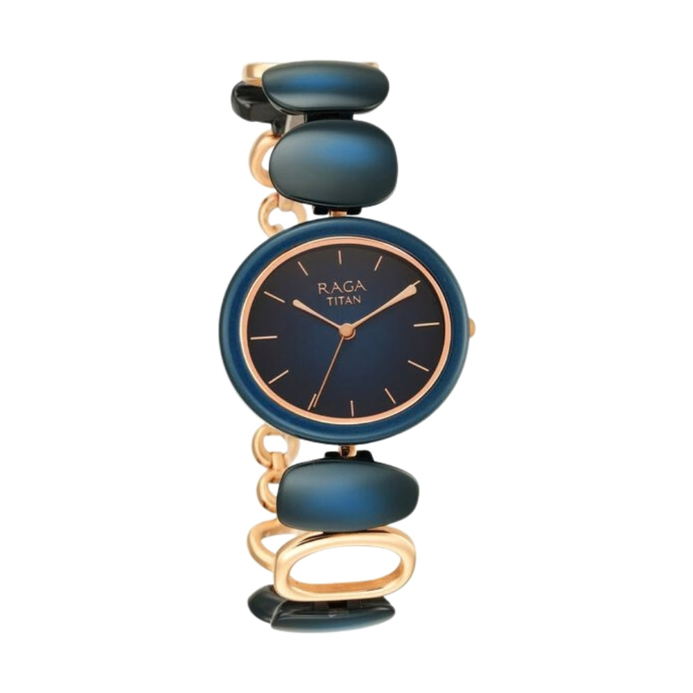 Titan Raga Ceramics Blue Dial Analog Metal Strap watch for Women 95146KD01