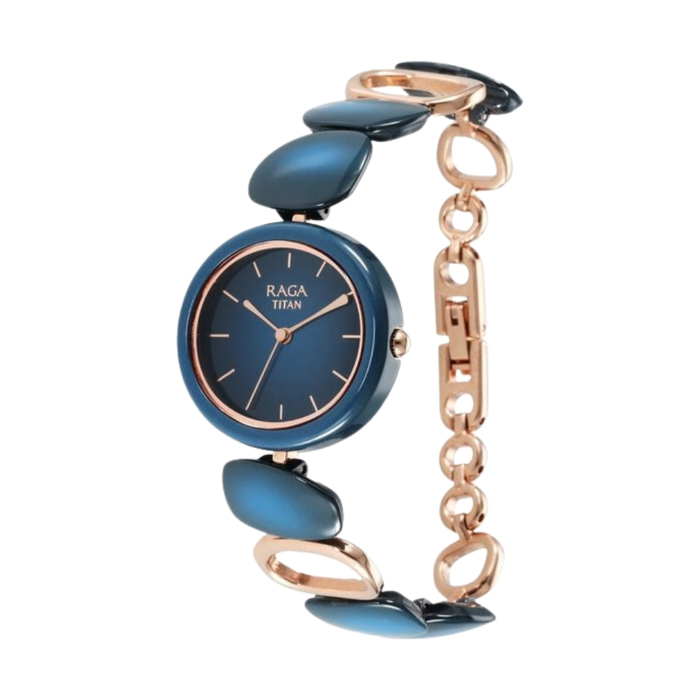 Titan Raga Ceramics Blue Dial Analog Metal Strap watch for Women 95146KD01