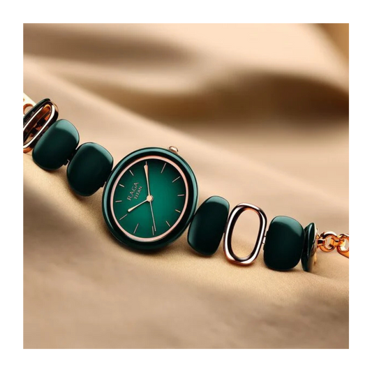 Titan Raga Ceramics Green Dial Analog Metal Strap Watch for Women 95146KD02
