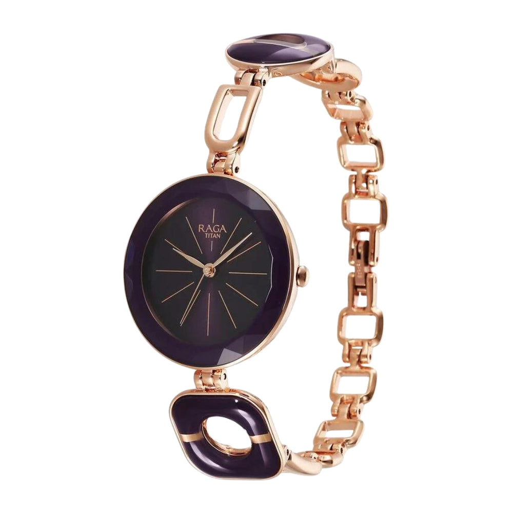 Titan Raga Delight Purple Dial Analog Metal Strap watch for Women 95198WM01