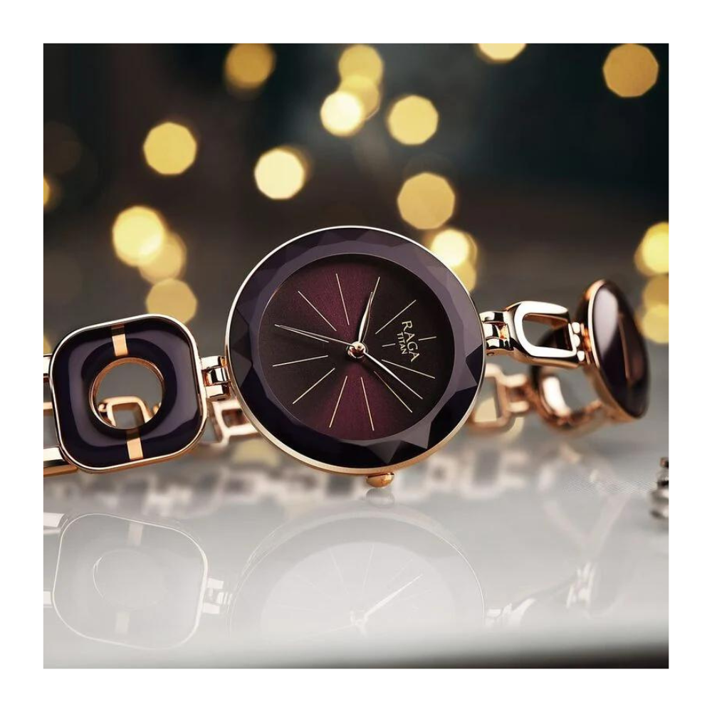 Titan Raga Delight Purple Dial Analog Metal Strap watch for Women 95198WM01