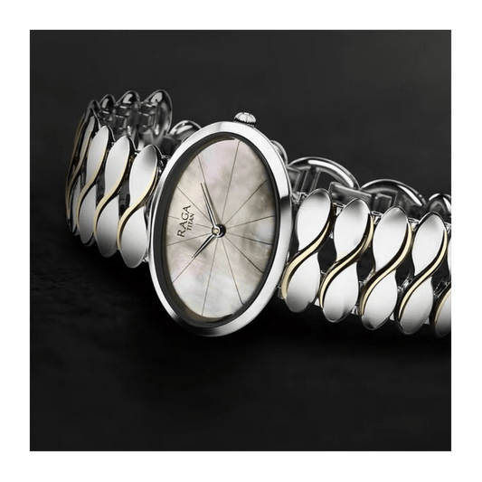 Titan Raga Silver Quartz Analog Mother Of Pearl Dial Sterling Silver Metal Strap And Case Watch For Women 95219VM01