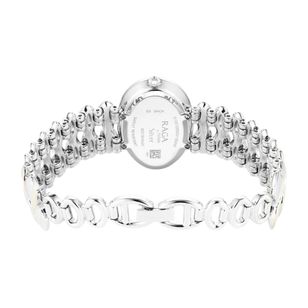 Titan Raga Silver Quartz Analog Mother Of Pearl Dial Sterling Silver Metal Strap And Case Watch For Women 95219VM01