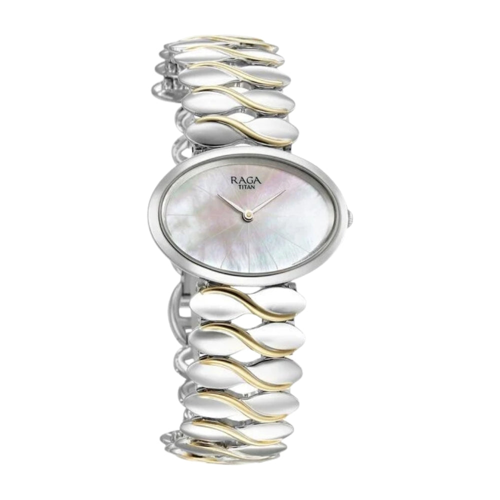 Titan Raga Silver Quartz Analog Mother Of Pearl Dial Sterling Silver Metal Strap And Case Watch For Women 95219VM01