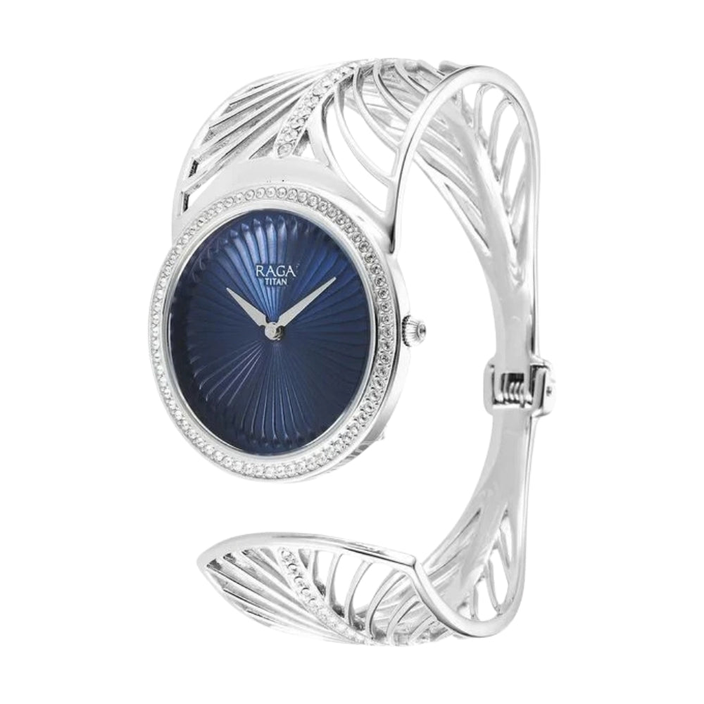 Titan Raga Silver Quartz Analog Blue Dial With Sterling Silver Metal Strap And Case Watch For Women (Large) 95221VM01