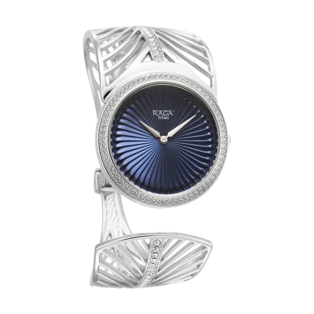 Titan Raga Silver Quartz Analog Blue Dial With Sterling Silver Metal Strap And Case Watch For Women (Large) 95221VM01