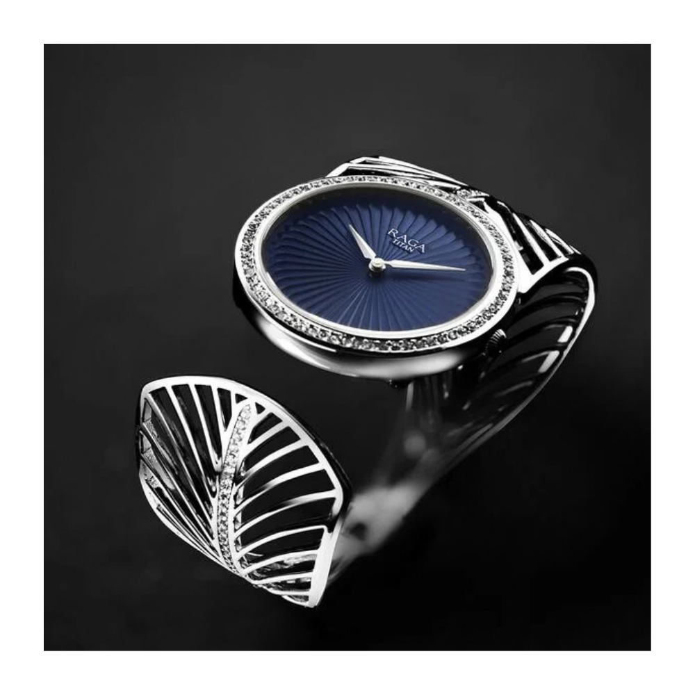 Titan Raga Silver Quartz Analog Blue Dial With Sterling Silver Metal Strap And Case Watch For Women (Large) 95221VM01