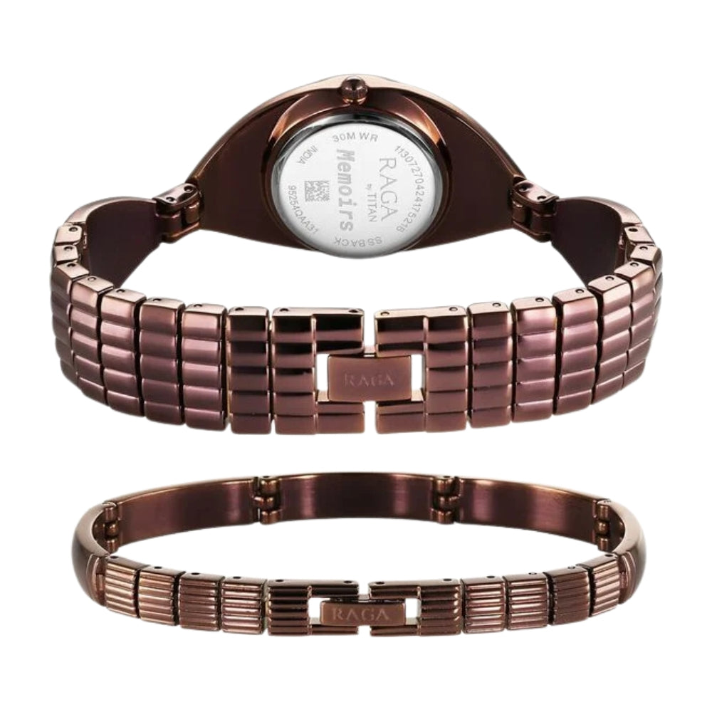 Titan Raga Memoirs Quartz Analog Mother Of Pearl Dial With Brown Metal Strap Watch For Women 95254QM01F
