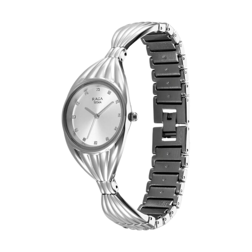 Titan Raga Memoirs Quartz Analog Silver Dial With Silver Metal Strap Watch For Women 95254SM01F