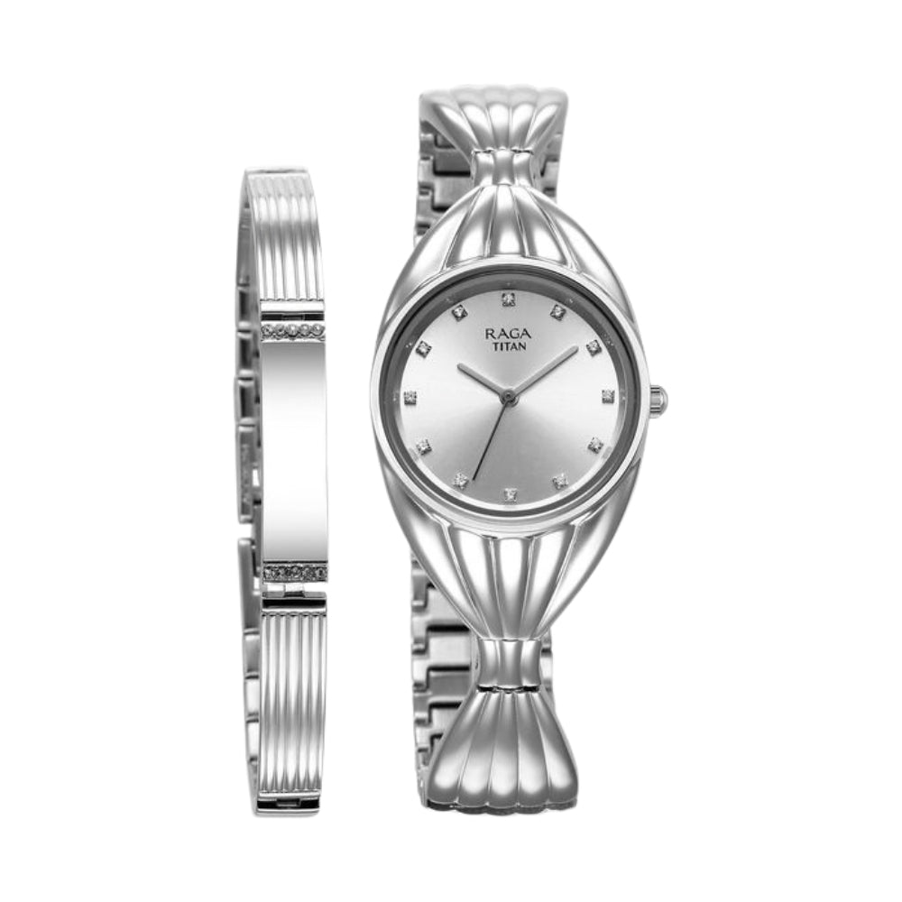 Titan Raga Memoirs Quartz Analog Silver Dial With Silver Metal Strap Watch For Women 95254SM01F