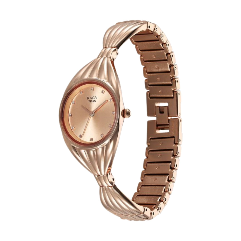 Titan Raga Memoirs Quartz Analog Rose Gold Dial With Rose Gold Metal Strap Watch For Women 95254WM01F