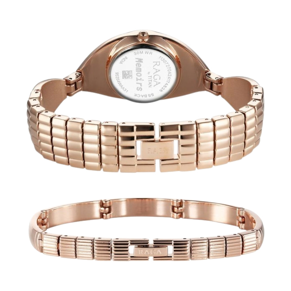 Titan Raga Memoirs Quartz Analog Rose Gold Dial With Rose Gold Metal Strap Watch For Women 95254WM01F