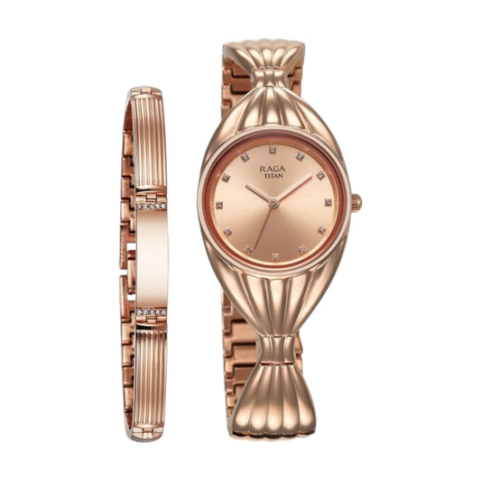 Titan Raga Memoirs Quartz Analog Rose Gold Dial With Rose Gold Metal Strap Watch For Women 95254WM01F