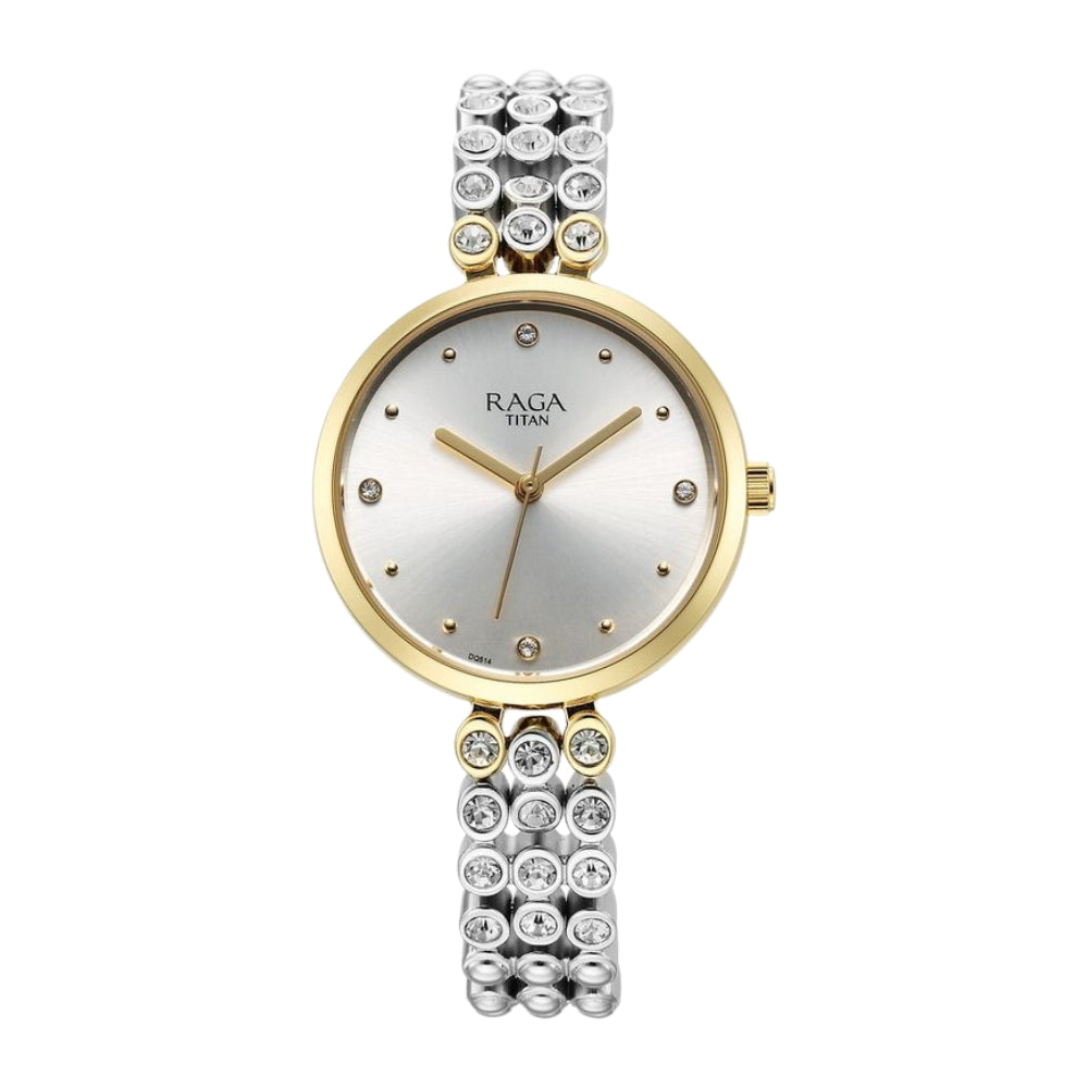 Titan Raga Showstopper Quartz Analog Silver Dial Metal Strap Watch for Women 95262BM01