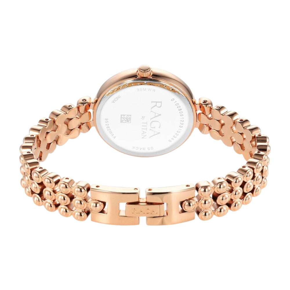 Titan Raga Showstopper Quartz Analog Rose Gold Dial Metal Strap Watch for Women 95262WM01