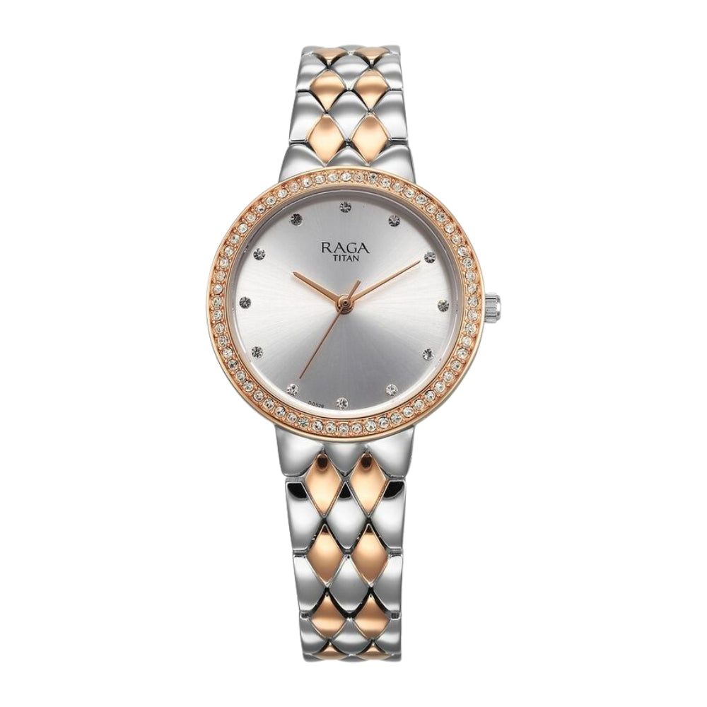 Titan Raga Showstopper Quartz Analog Silver Dial Metal Strap Watch for Women 95282KM01