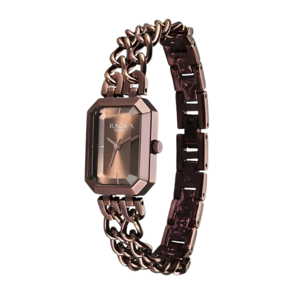 Titan Raga Showstopper Quartz Analog Brown Dial Metal Strap Watch For Women 95283QM01