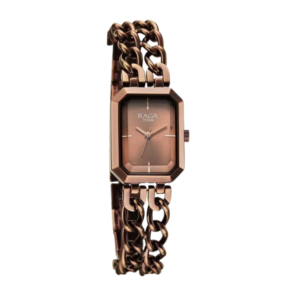 Titan Raga Showstopper Quartz Analog Brown Dial Metal Strap Watch For Women 95283QM01