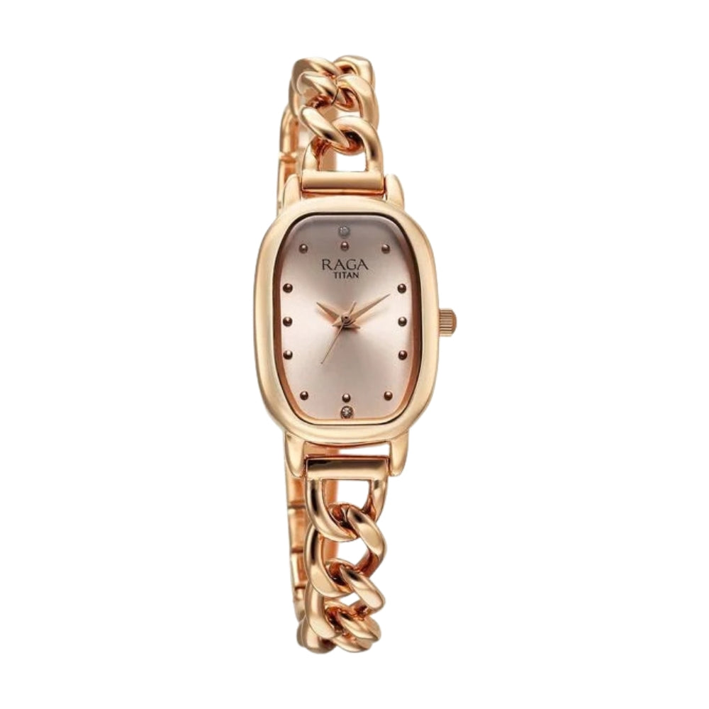 Titan Raga Showstopper Quartz Analog Rose Gold Dial Metal Strap Watch For Women 95309WM01