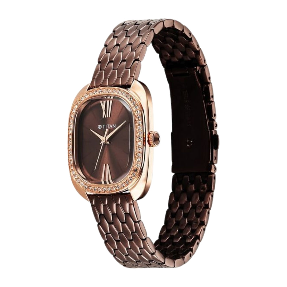 Titan Glamour Quartz Analog Brown Dial Brown Stainless Steel Strap Watch For Women 95317KM01