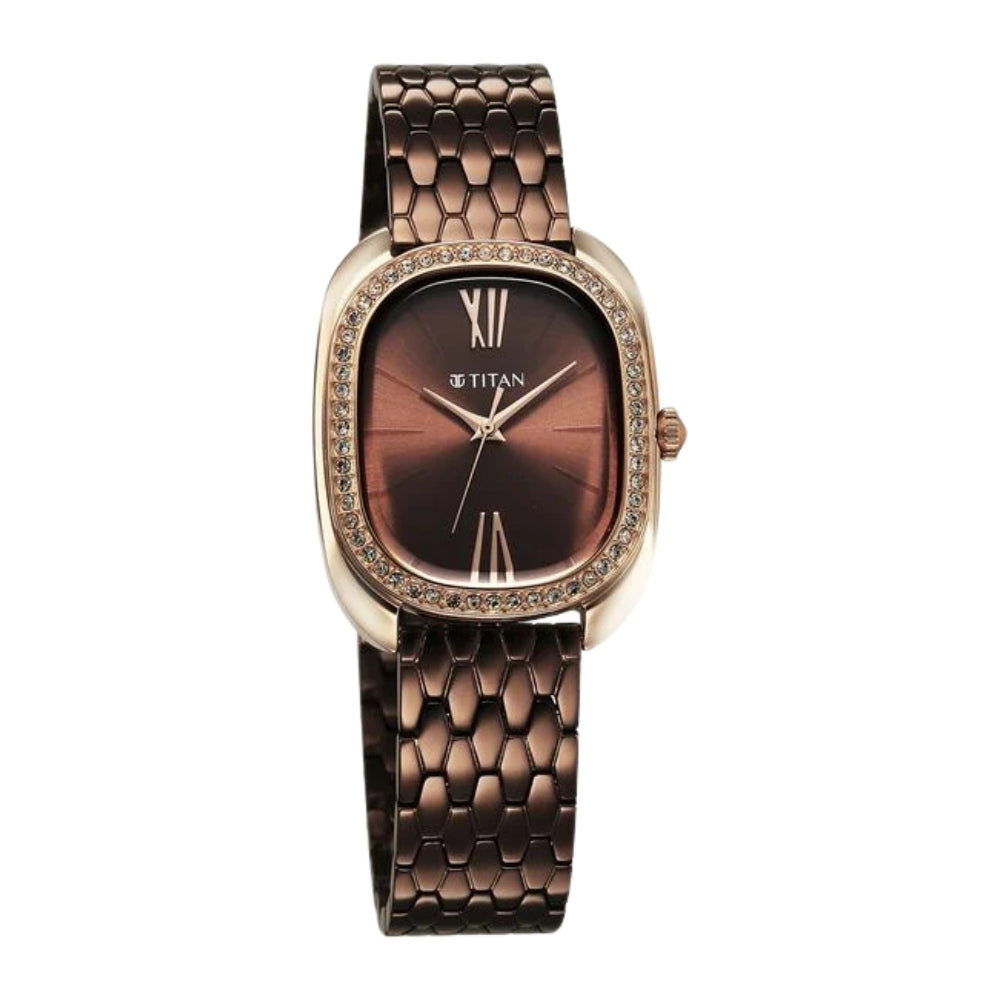 Titan Glamour Quartz Analog Brown Dial Brown Stainless Steel Strap Watch For Women 95317KM01