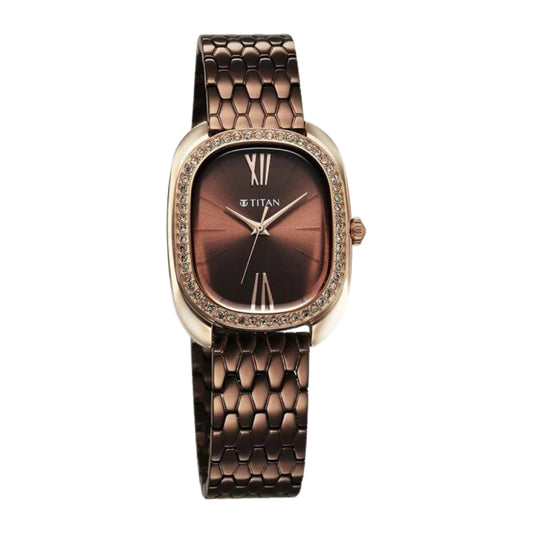 Titan Glamour Quartz Analog Brown Dial Brown Stainless Steel Strap Watch For Women 95317KM01