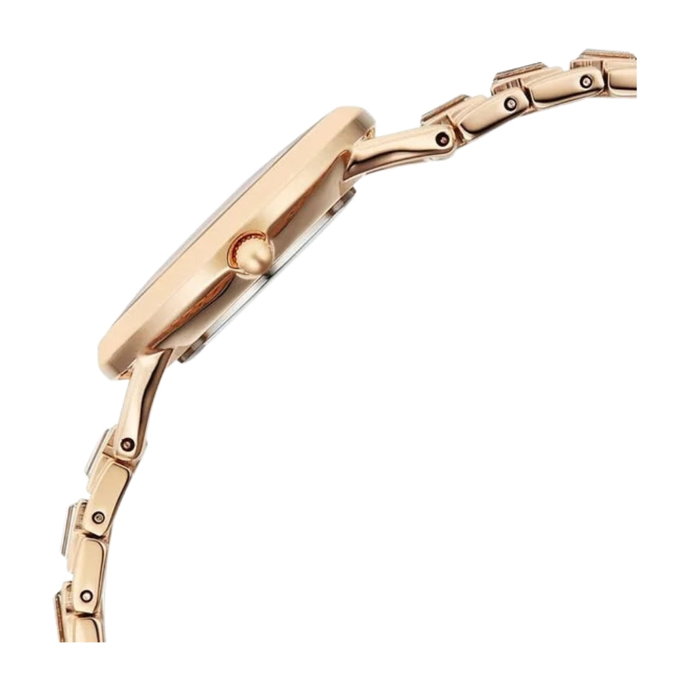 Titan Raga Glimmers Quartz Analog Red Mother of Pearl Dial Rose Gold Metal Strap Watch For Women 95327WM01F