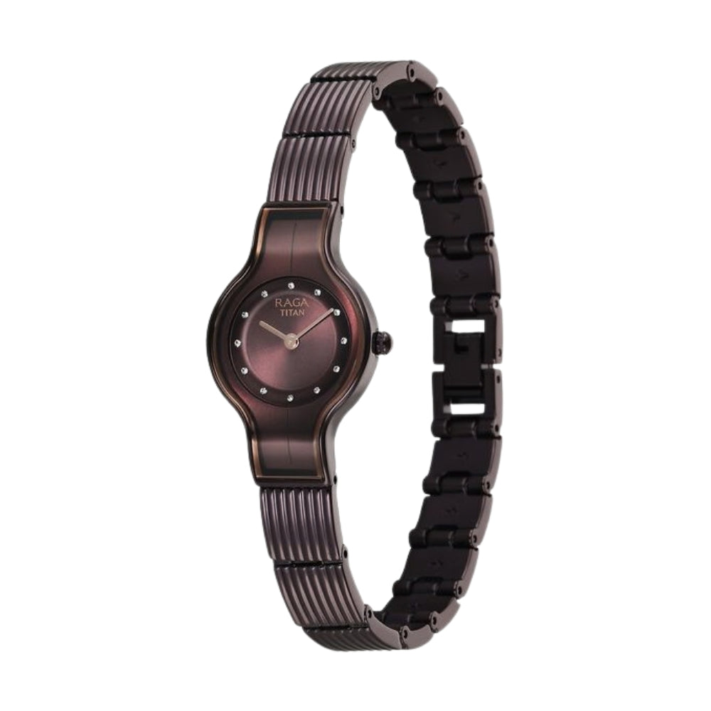 Titan Raga Glimmers Quartz Analog Brown Dial Brown Metal Strap Watch For Women 95328QM01F