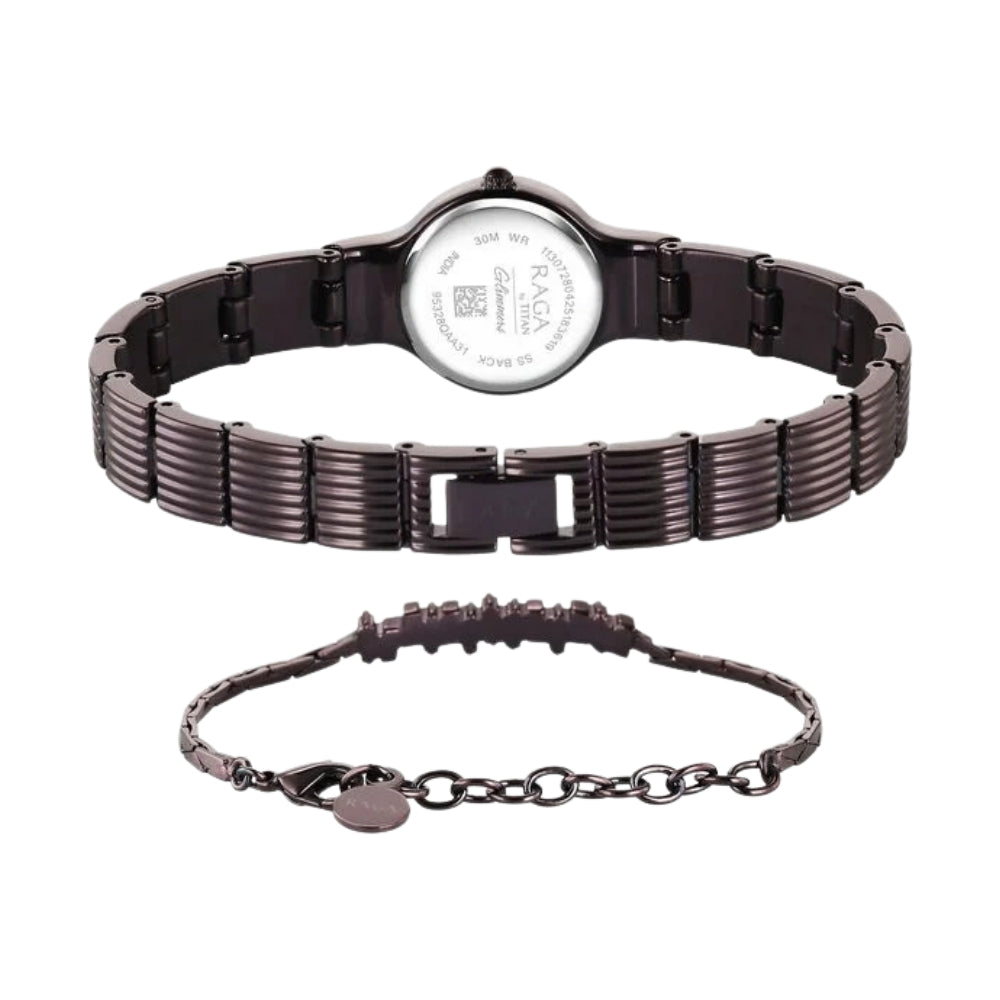 Titan Raga Glimmers Quartz Analog Brown Dial Brown Metal Strap Watch For Women 95328QM01F