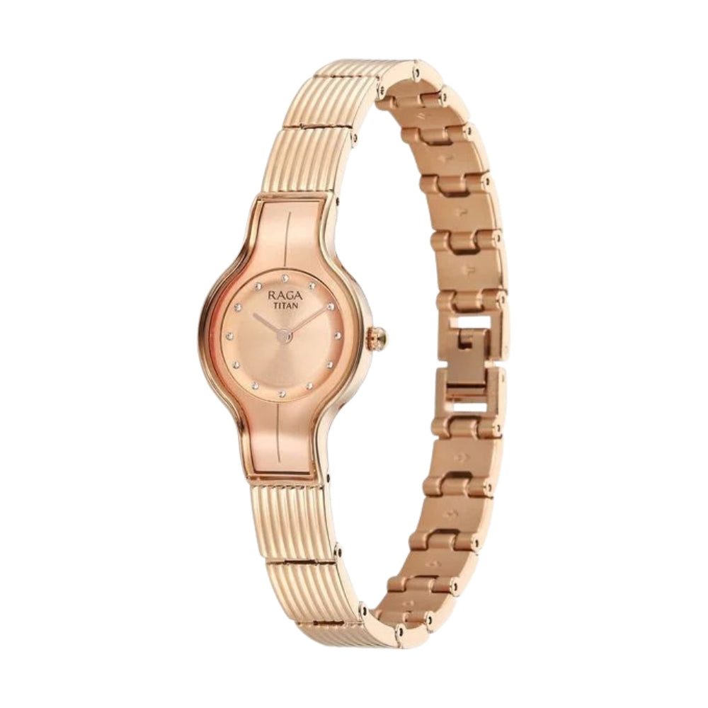 Titan Raga Glimmers Quartz Analog Rose Gold Dial Rose Gold Metal Strap Watch For Women 95328WM01F