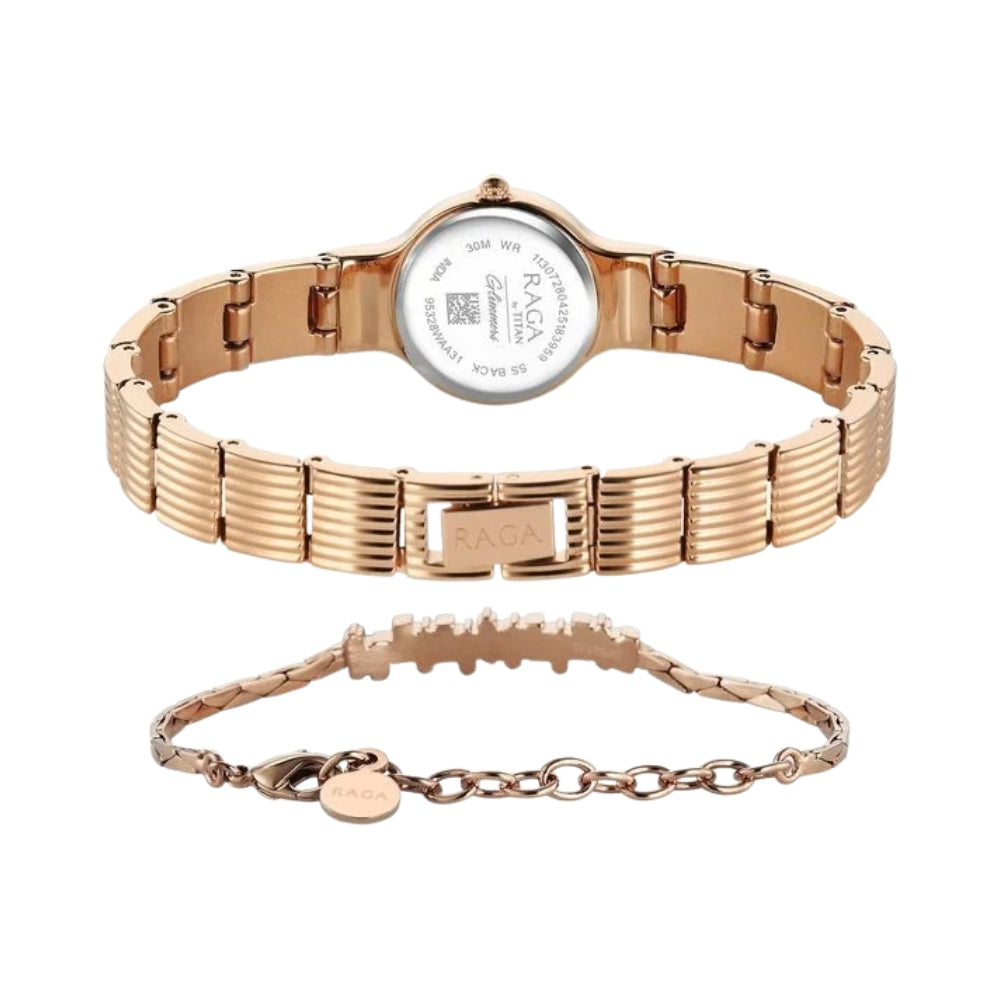 Titan Raga Glimmers Quartz Analog Rose Gold Dial Rose Gold Metal Strap Watch For Women 95328WM01F
