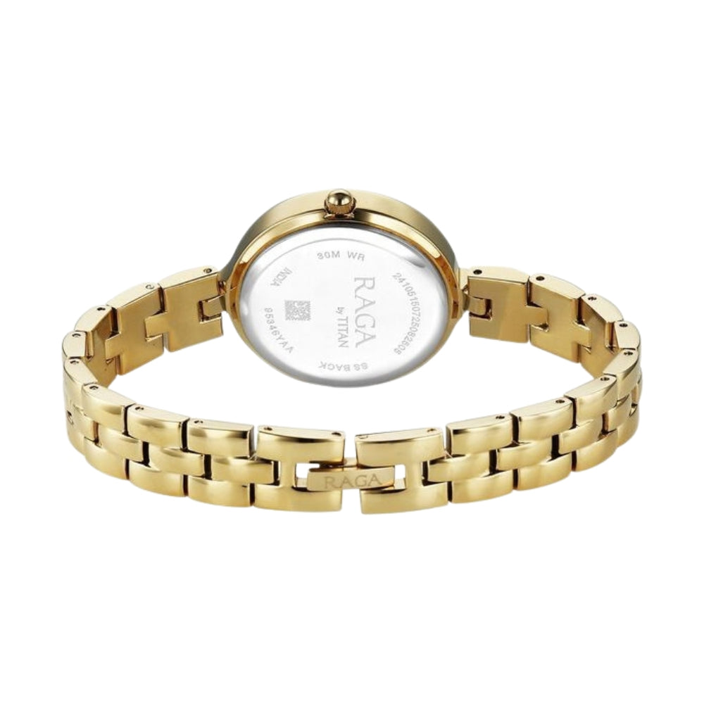 Titan Raga Showstopper Quartz Analog White Dial Rose Gold Metal Strap Watch For Women 95346YM01