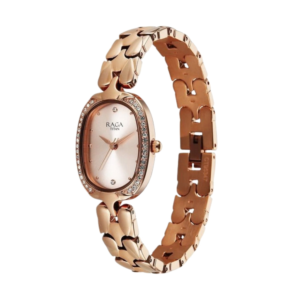 Titan Raga Showstopper Quartz Analog Rose Gold Dial Rose Gold Metal Strap Watch For Women 95347WM01