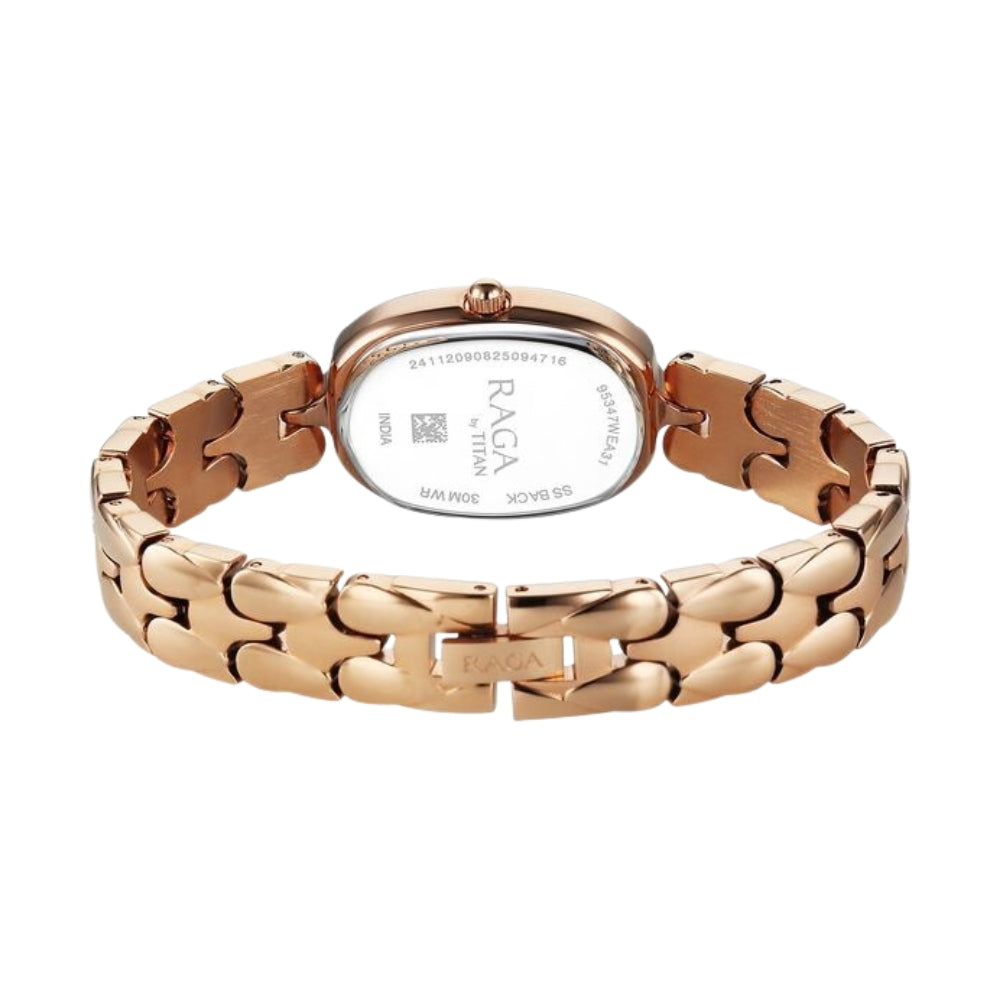 Titan Raga Showstopper Quartz Analog Rose Gold Dial Rose Gold Metal Strap Watch For Women 95347WM01