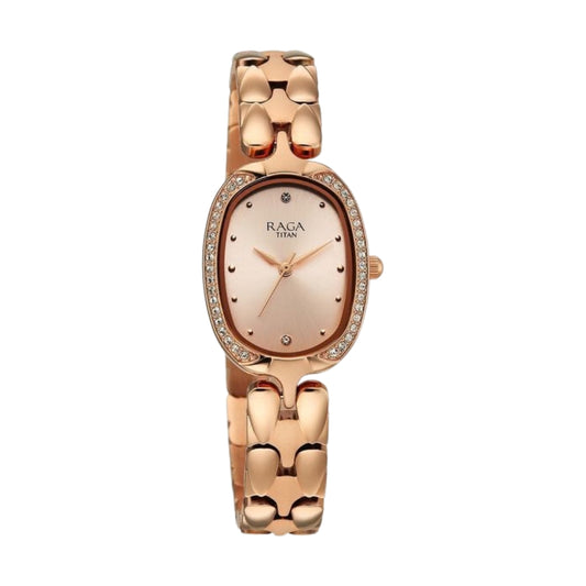 Titan Raga Showstopper Quartz Analog Rose Gold Dial Rose Gold Metal Strap Watch For Women 95347WM01