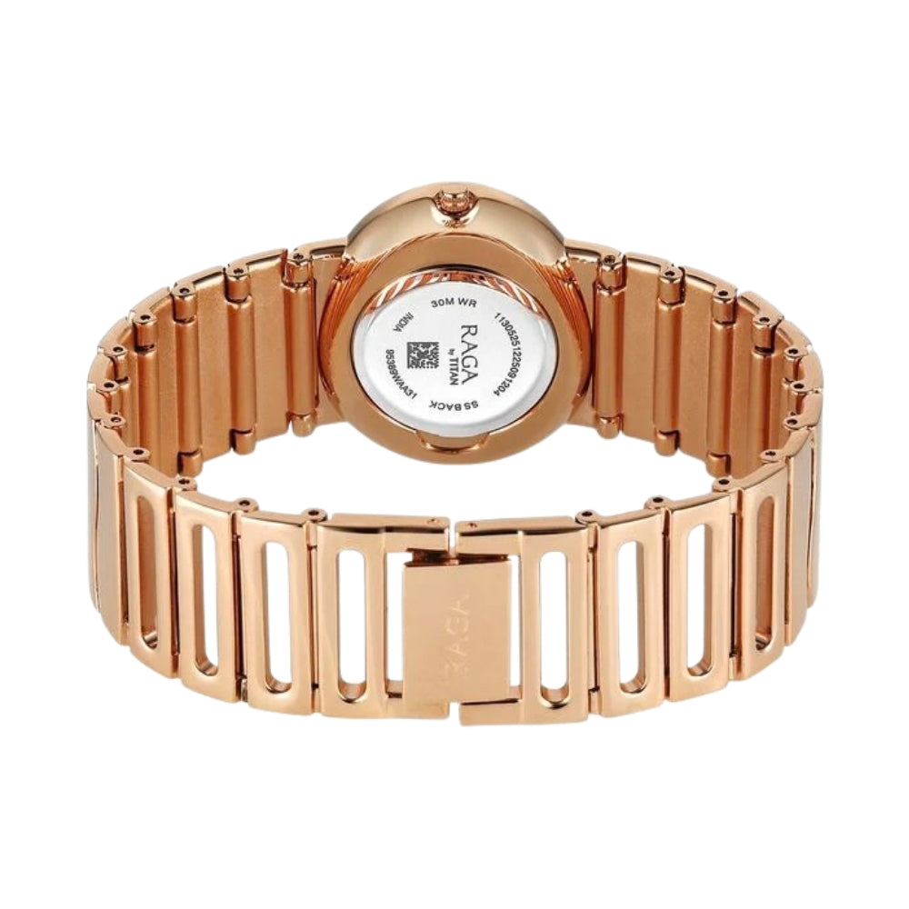 Titan Raga Sierra Quartz Analog White Dial Rose Gold Metal Strap Watch For Women 95389WM01