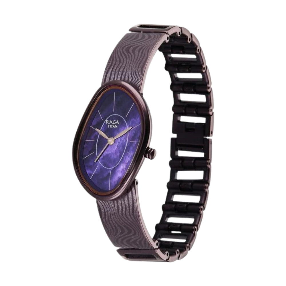 Titan Raga Sierra Quartz Analog Prune - Purple Dial Prune - Purple Metal Strap Watch For Women 95390QM01