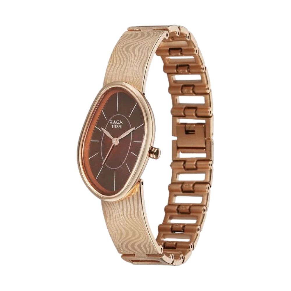 Titan Raga Sierra Quartz Analog Amber - Brown Dial Rose Gold Metal Strap Watch For Women 95390WM01
