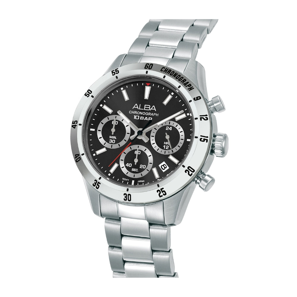 Alba Black Dial With Silver Tachymeter Bezel Chronograph Watch AT3L27X1